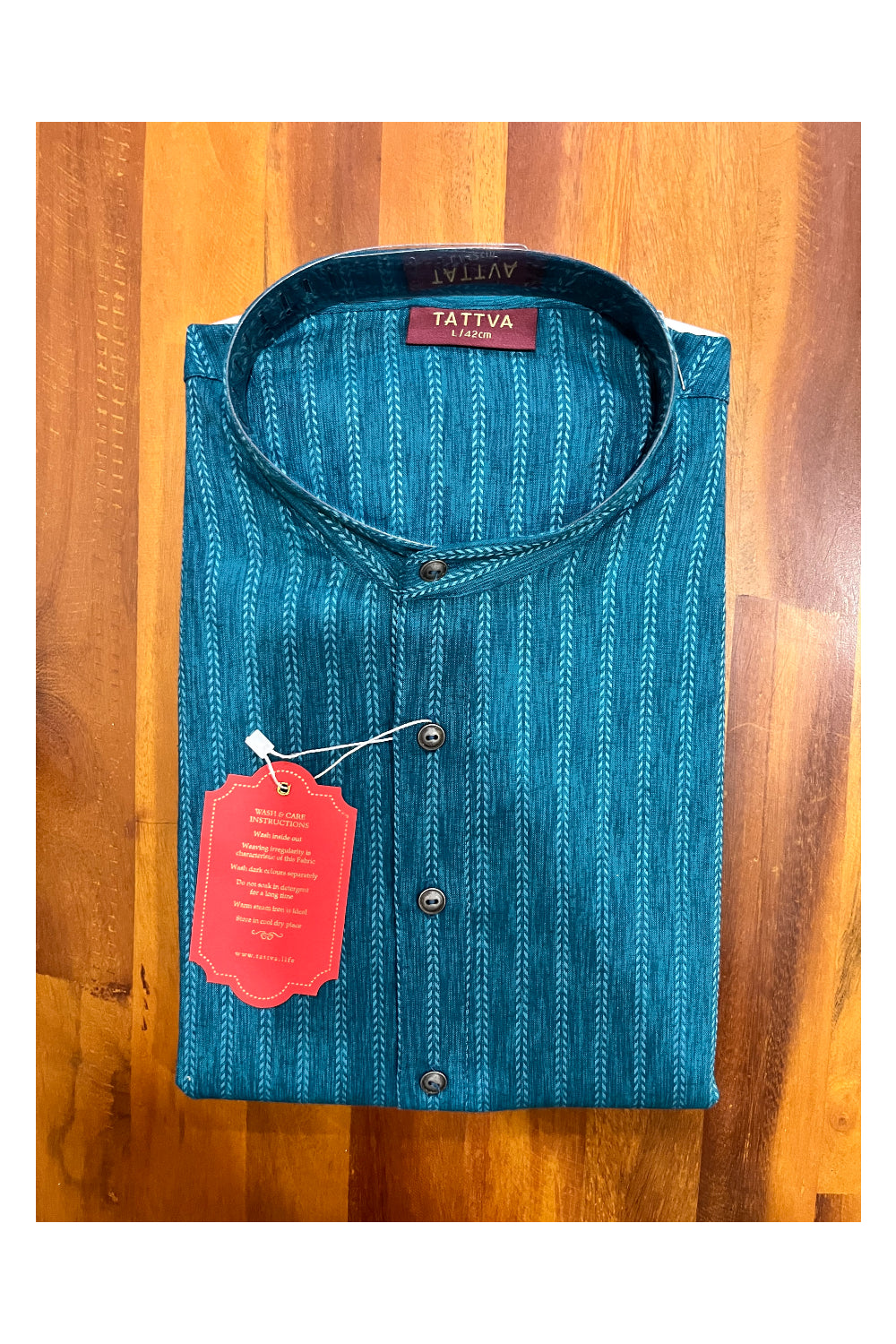 Southloom Blue Woven Works Cotton Short Kurta for Men