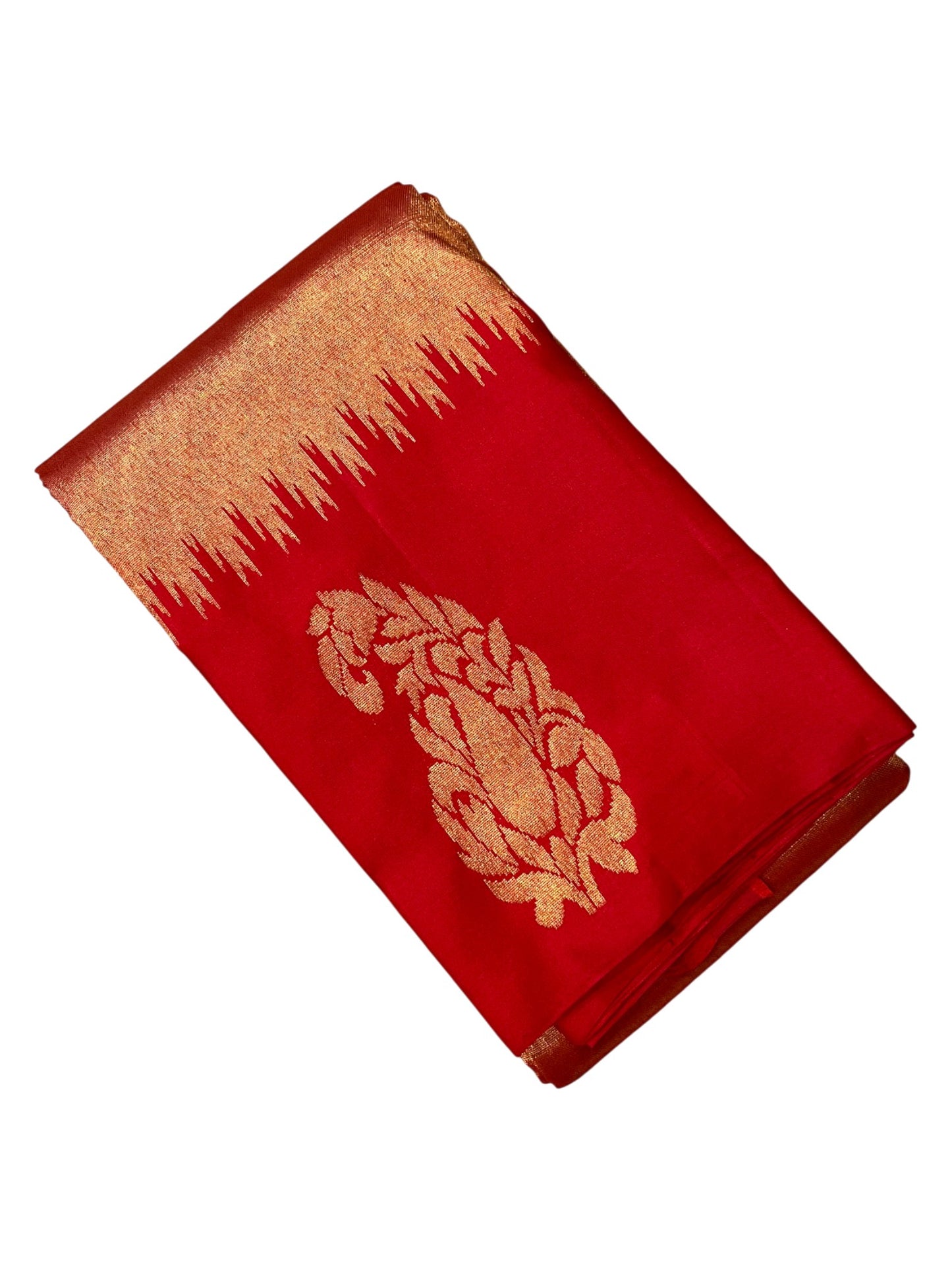 Southloom Pure Handloom Bridal Kanchipuram Silk Saree with Korvai Work (Red)