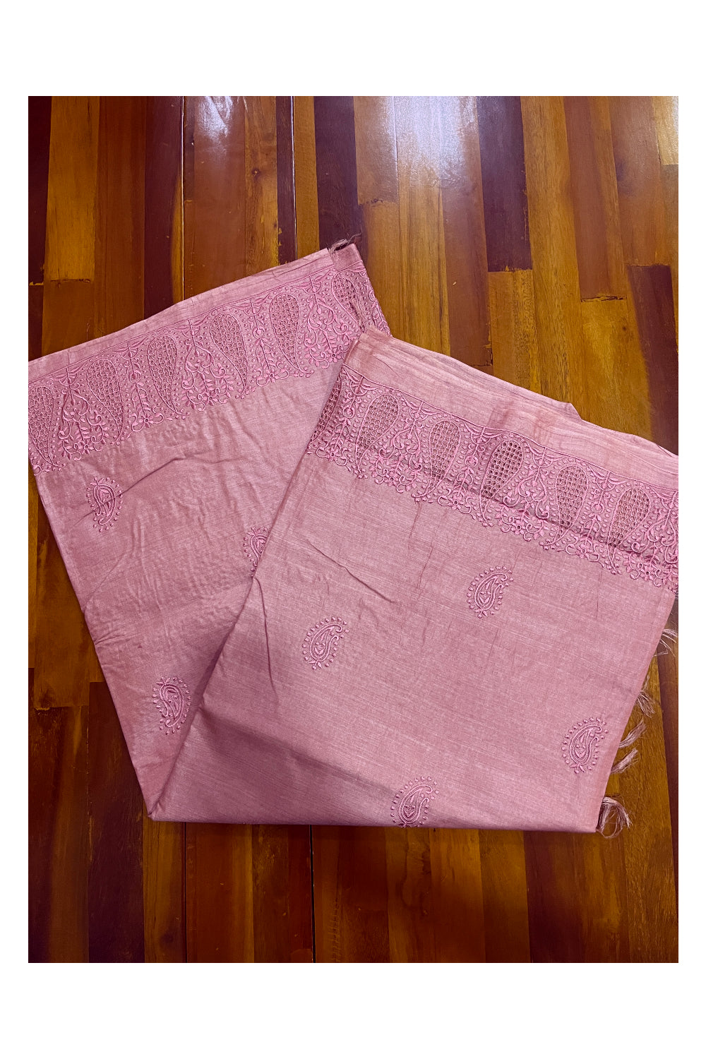 Southloom Pure Tussar Pink Designer Saree with Thread Work Border