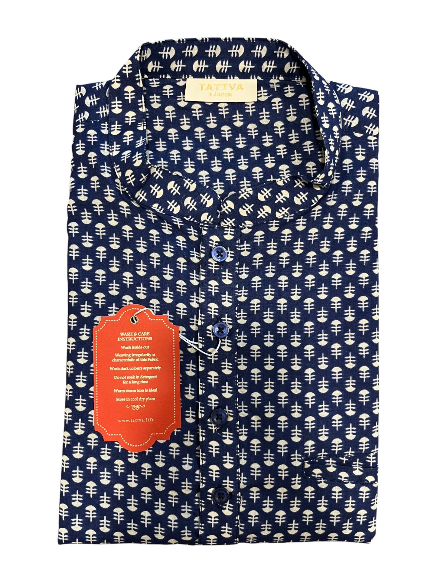 Southloom Blue Woven Patterns Semi Silk Short Kurta for Men