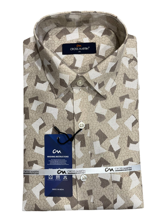 Southloom Pure Cotton Gray Printed Shirt (38 FS)