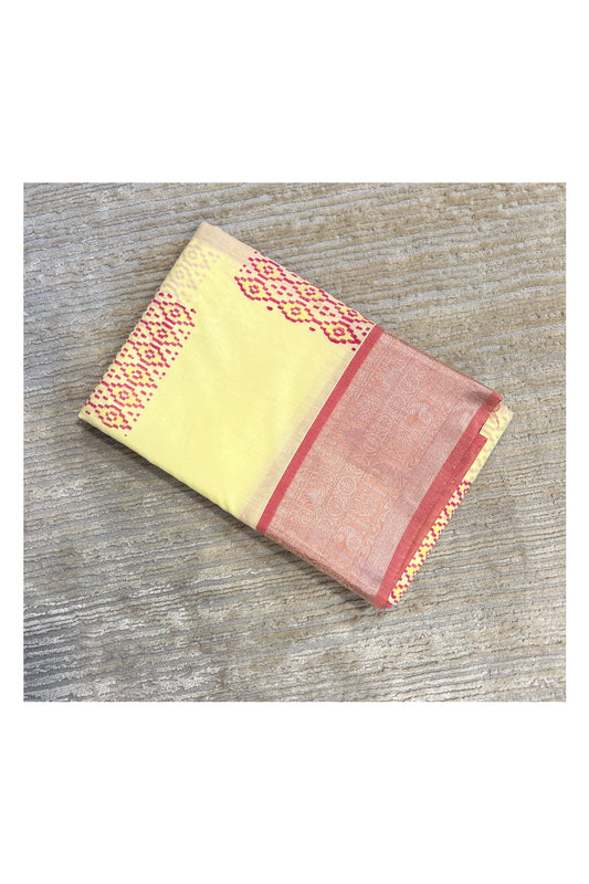 Southloom Cotton Kerala Kasavu Saree with Butta Works Across Body