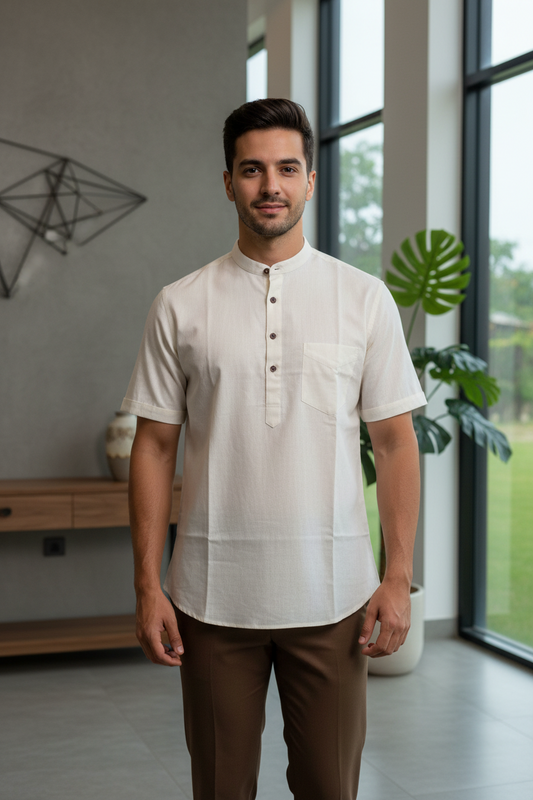 Southloom Beige Short Cotton Kurta Shirt for Men