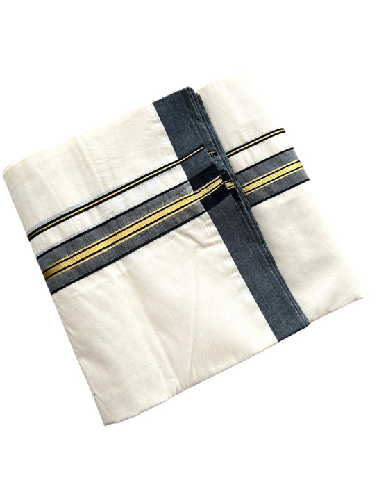 Southloom Pure Cotton Mundu with Golden Lines and Black Border (South Indian Kerala Dhoti)
