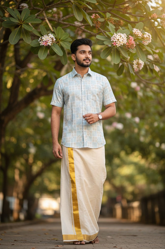 Southloom Pure Cotton Beige Printed Shirt SLSHIRT 40HS
