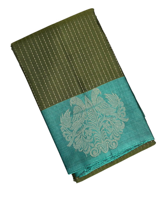Southloom Pure Handloom Bridal Kanchipuram Silk Saree with Korvai Work(Green&Blue)