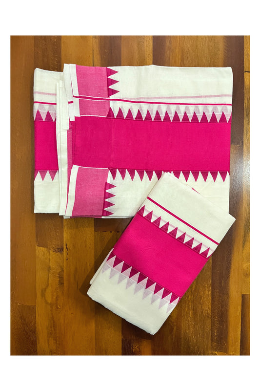 Kerala Pure Cotton Set Mundu Single (Mundum Neriyathum) with Bright Magenta Temple Border 2.80 Mtrs