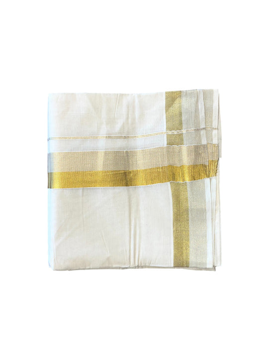 Southloom Kerala Pure Cotton Double Mundu with Gold Border (South Indian Dhoti)