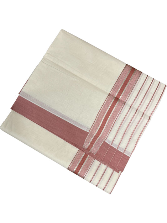 Southloom Kerala Pure Cotton Double Mundu with Peach And Silver Lines Border (South Indian Dhoti)