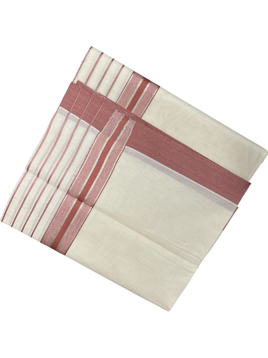 Southloom Kerala Pure Cotton Double Mundu with Peach And Silver Lines Border (South Indian Dhoti)