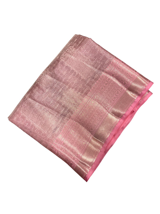 Southloom Tissue Silk Saree with Woven Work on Body and Borders (Pink)