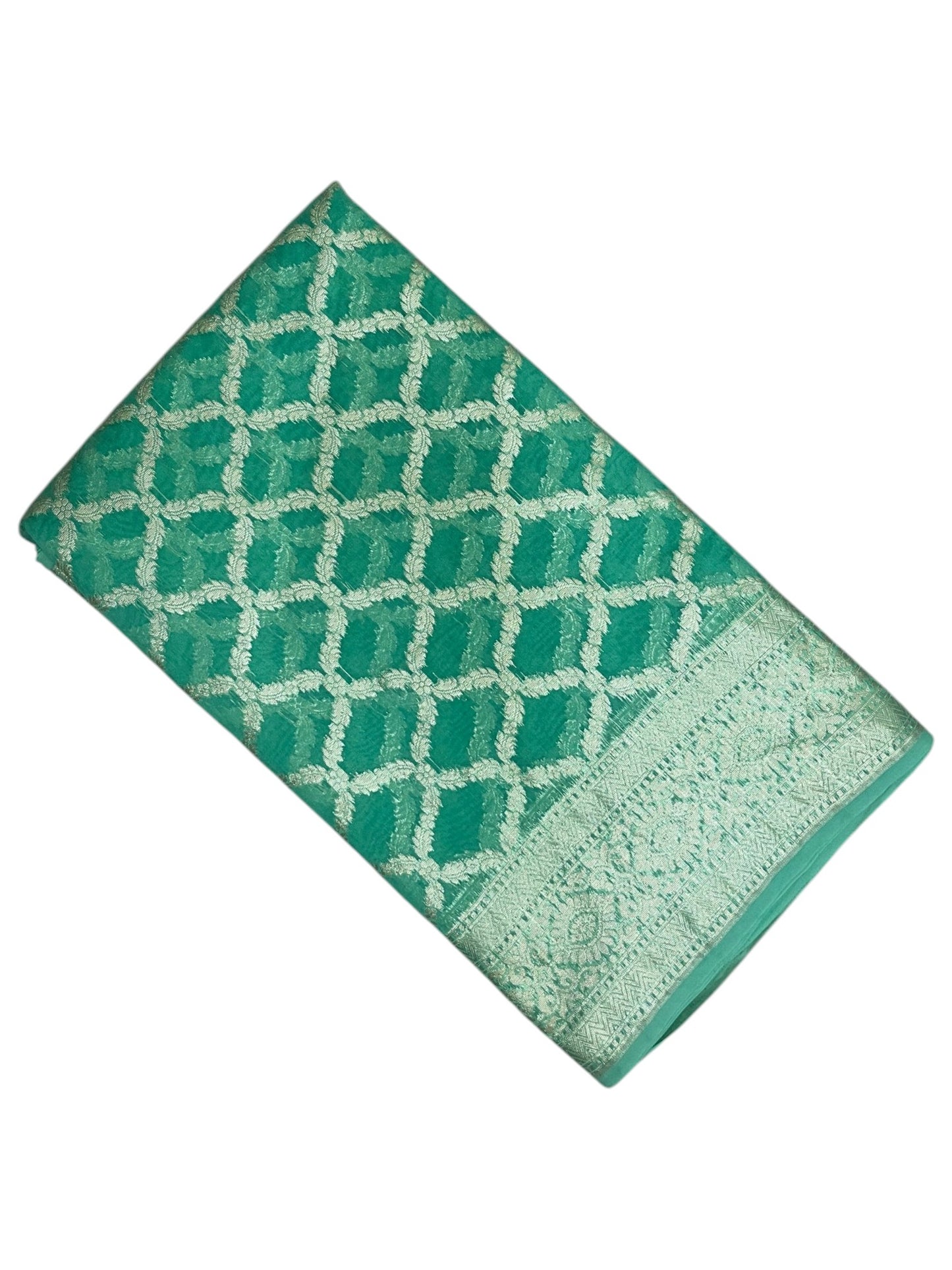 Southloom Cotton Banarasi Silk Saree with Woven Work on Body and Borders (Green)
