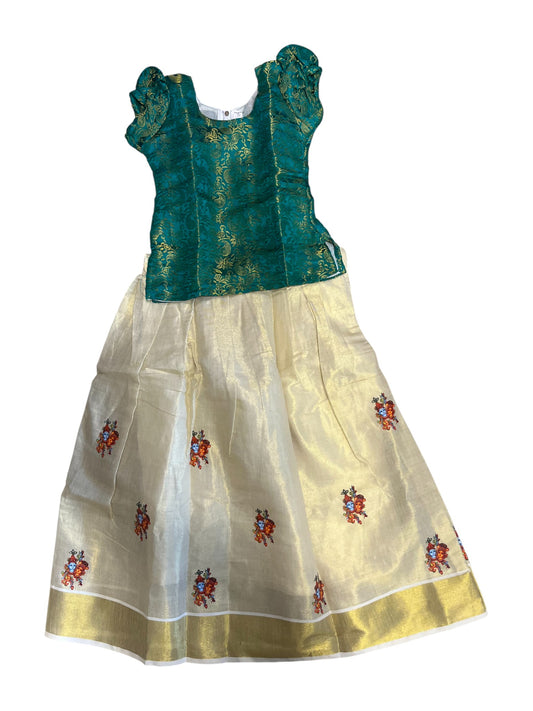 Southloom Kerala Tissue Kasavu Pavada Blouse for Kids