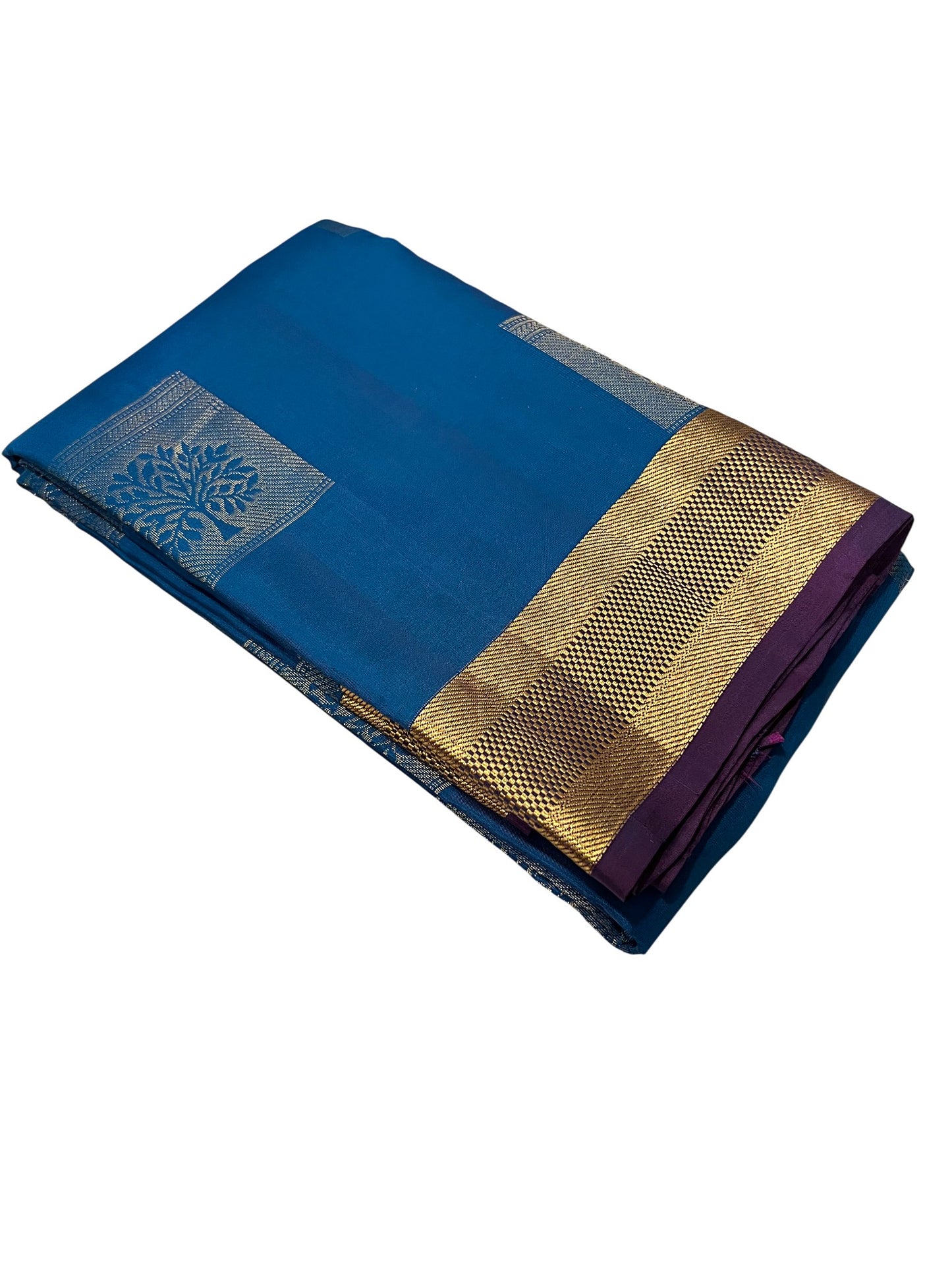 Southloom Pure Handloom Kanchipuram Silk Saree with Butta Work (Blue & Violet)