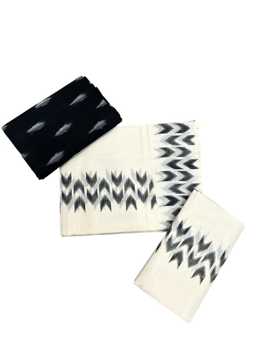 Southloom Ikat Design Black Printed Set Mundu with Blouse Piece 2.80Mtrs