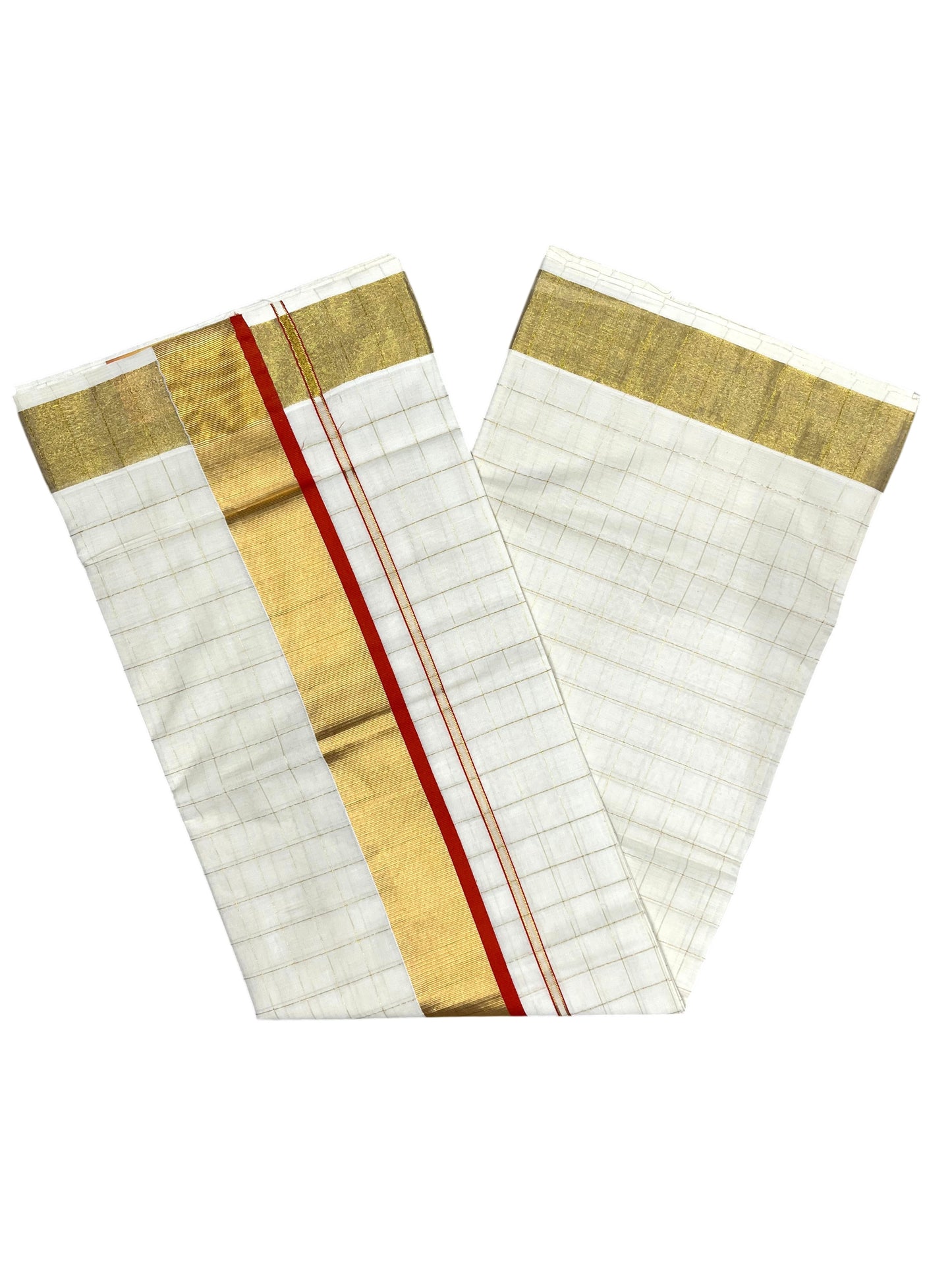Southloom Pure Cotton  Kerala  Kasavu Woven Check Saree with Orange Border