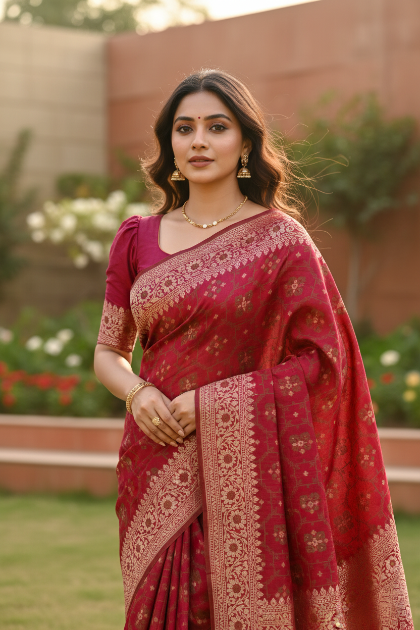 Southloom  Banarasi Silk Saree with Woven Work on Body and Borders