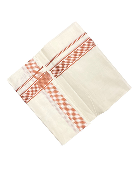 Southloom Kerala Pure Cotton Double Mundu with Orange Border (South Indian Dhoti)