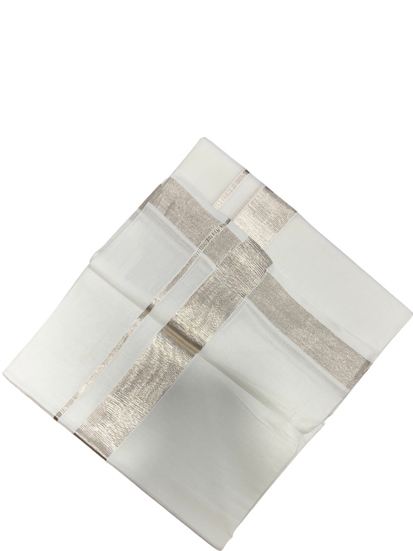 Pure White Cotton Double Mundu with Silver Kara (South Indian Dhoti)