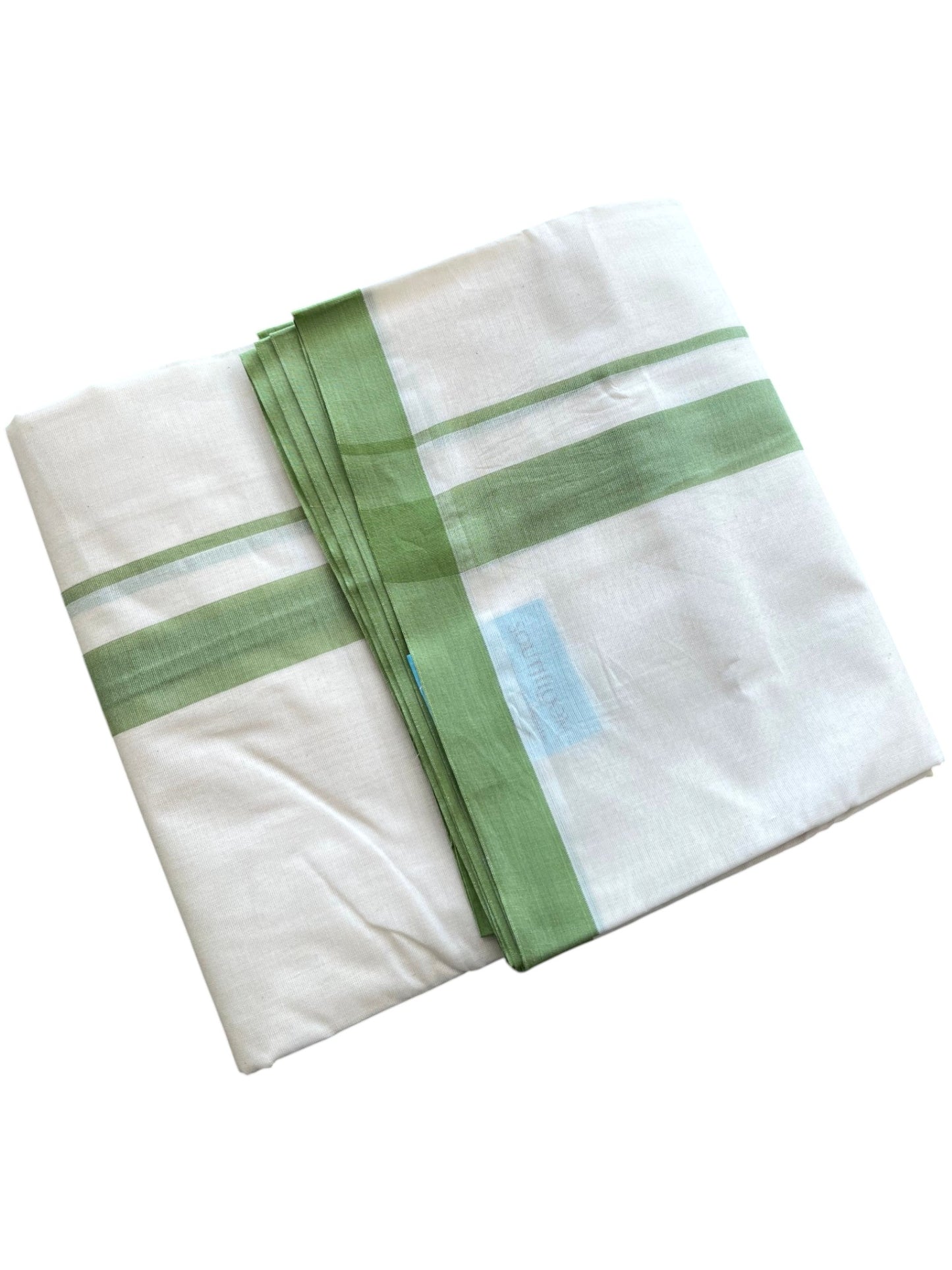 Southloom Kerala Pure Cotton Double Mundu with Green Border (South Indian Kerala Dhoti)