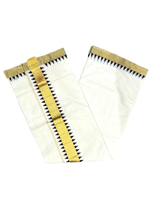 Southloom Cotton Kerala Kasavu Saree with Brown Temple Design Border