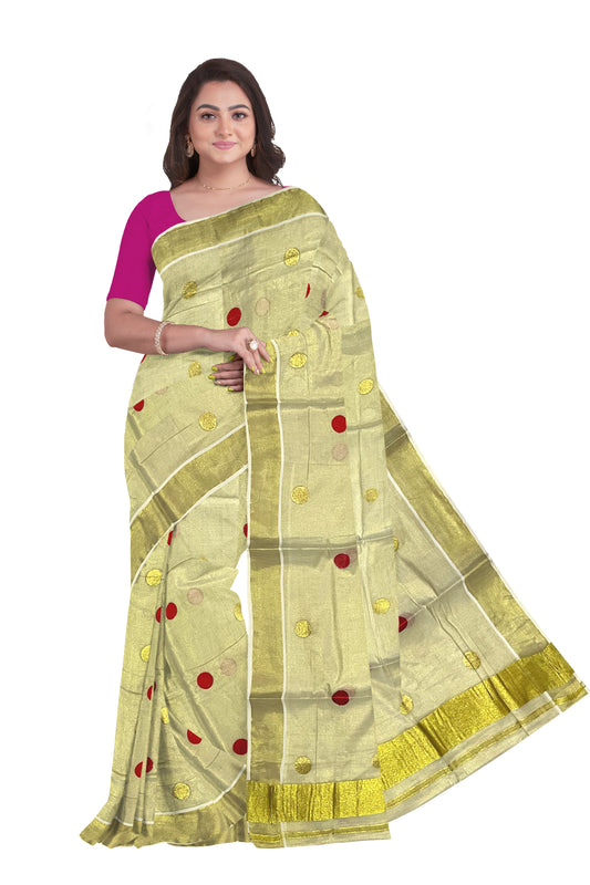 Kerala Kasavu Tissue Saree with Print – Keraloom