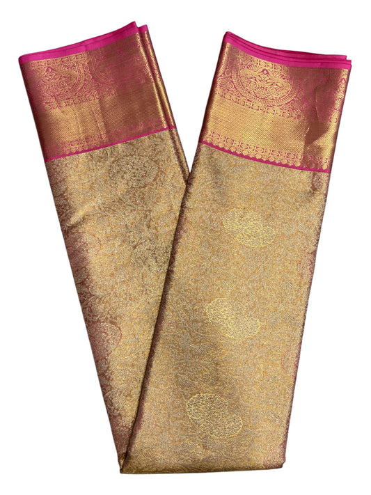 Southloom Premium Handloom Bridal Kanchipuram Silk Saree with Korvai Work (Beige & Pink)
