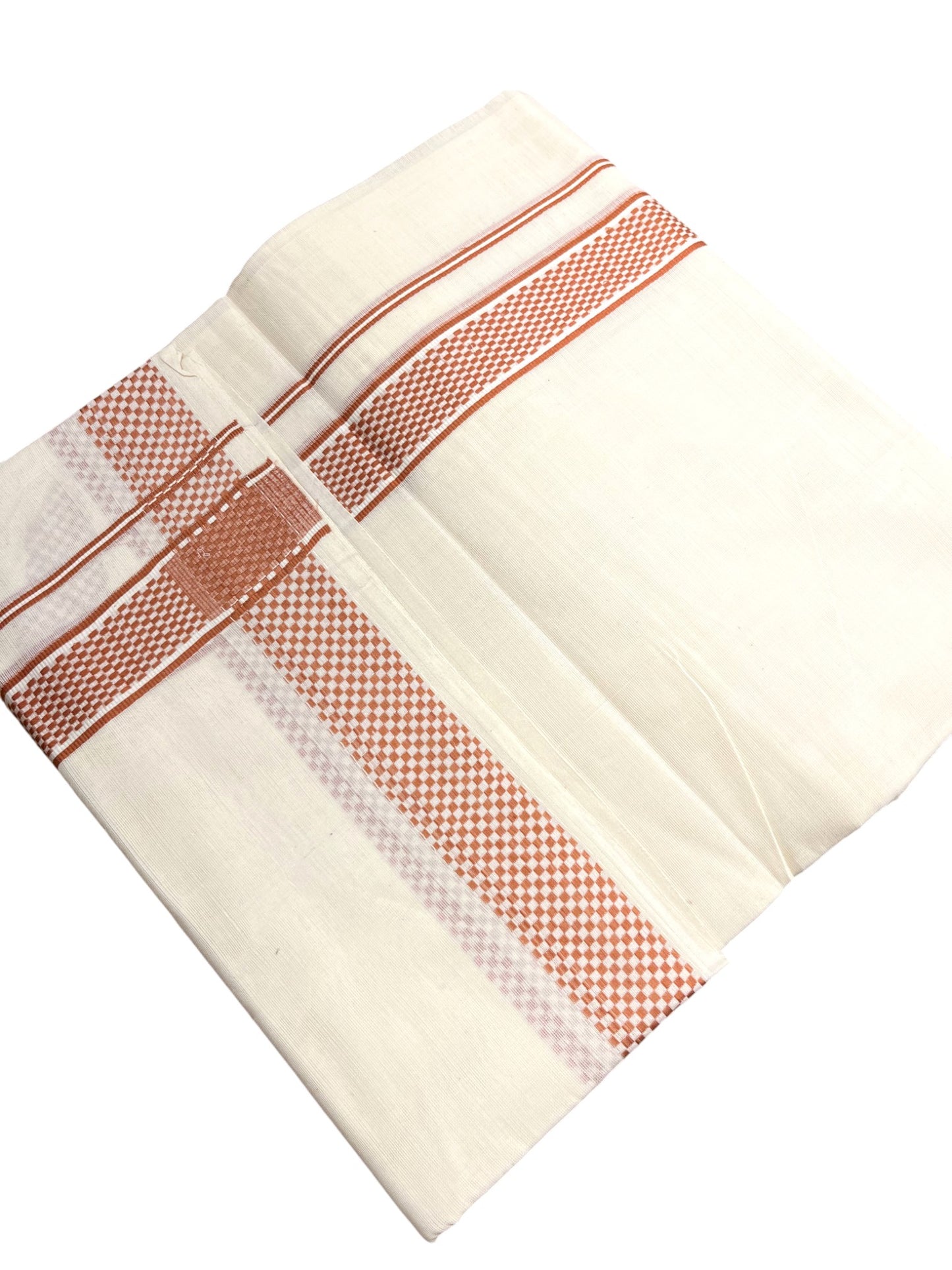 Southloom Kerala Pure Cotton Double Mundu with Orange Border (South Indian Dhoti)