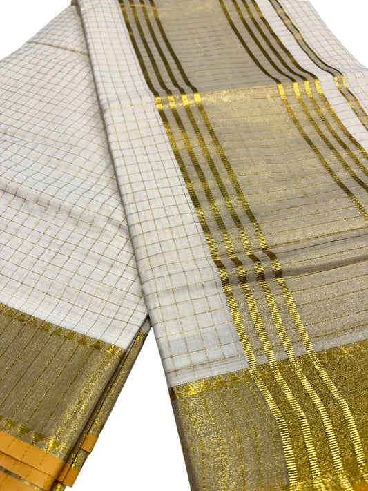 Southloom Pure Cotton Kerala Kasavu Check Design Saree