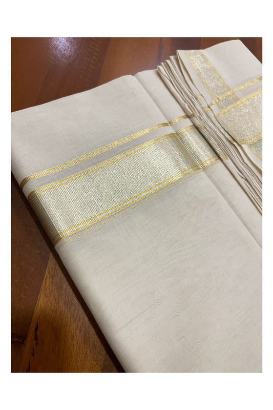 Southloom Super Premium Balaramapuram Unakkupaavu Handloom Mundu with Silver and Golden Kasavu Border (South Indian Kerala Dhoti)