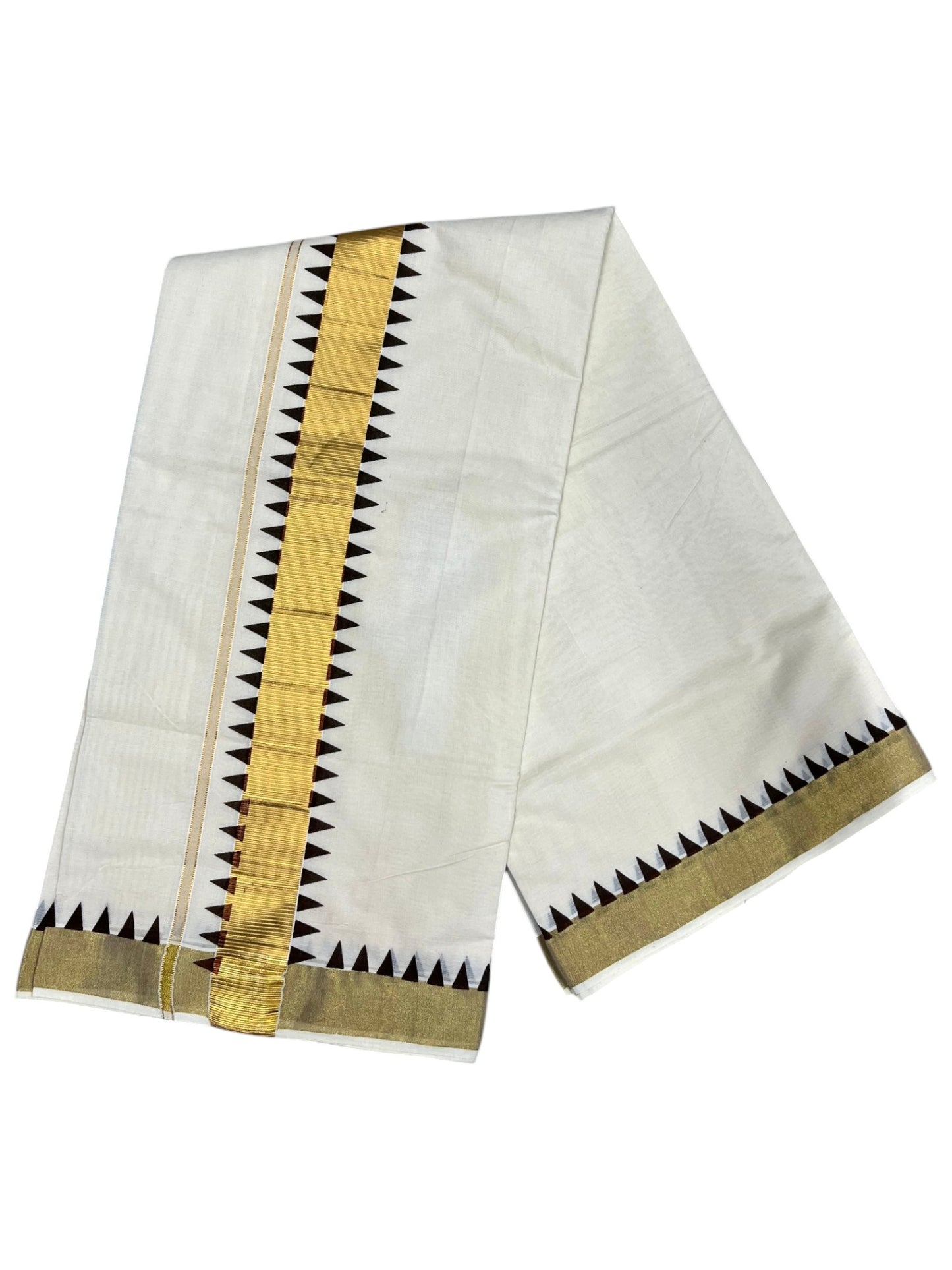 Southloom Cotton Kerala Kasavu Saree with Brown Tample Design Border