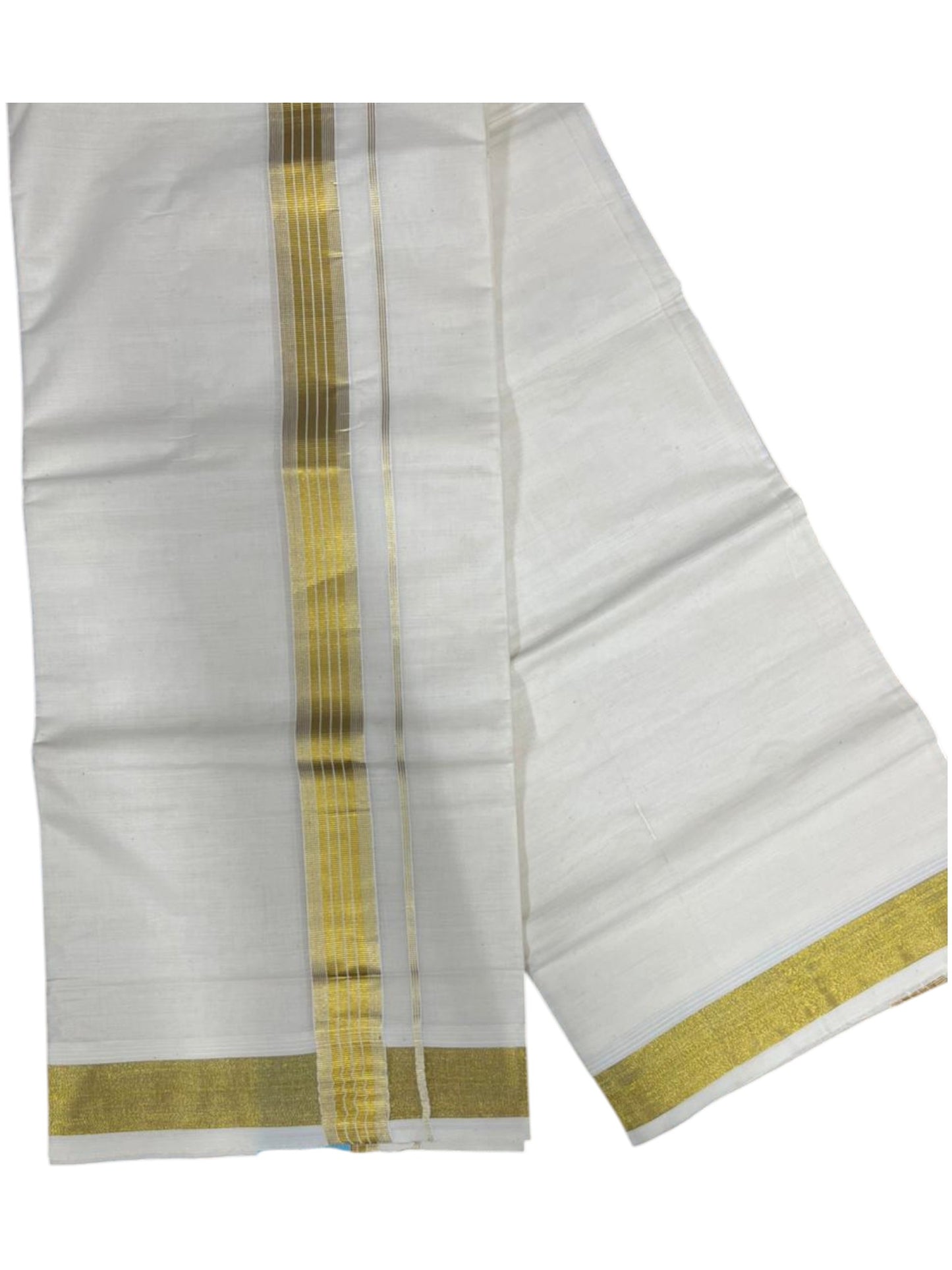 Southloom Kerala Pure Cotton Double Mundu with Gold Line Border (South Indian Dhoti)