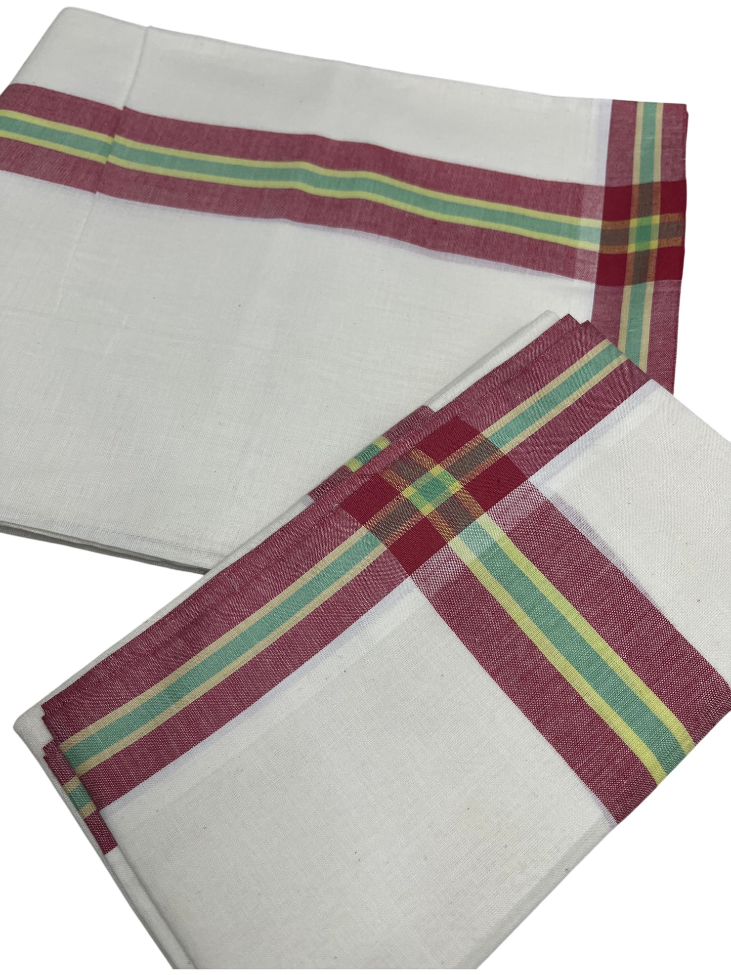 Southloom Kerala Mulloth Cotton Single Mundum Neriyathum with Red and Yellow Border
