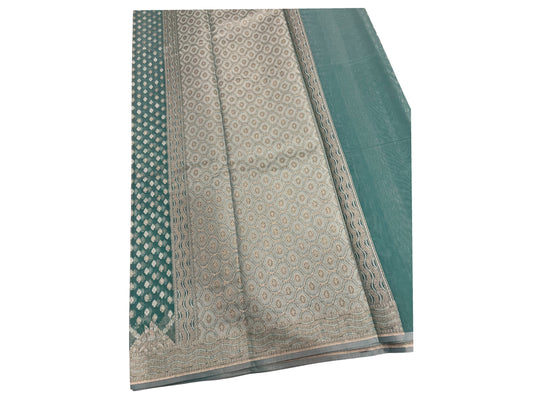 Southloom Cotton Banarasi Silk Saree with Woven Work on Body and Borders (Green)