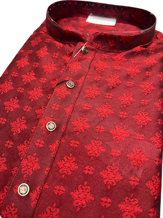 Southloom Red woven Semi Silk Short Kurta for Men SL590