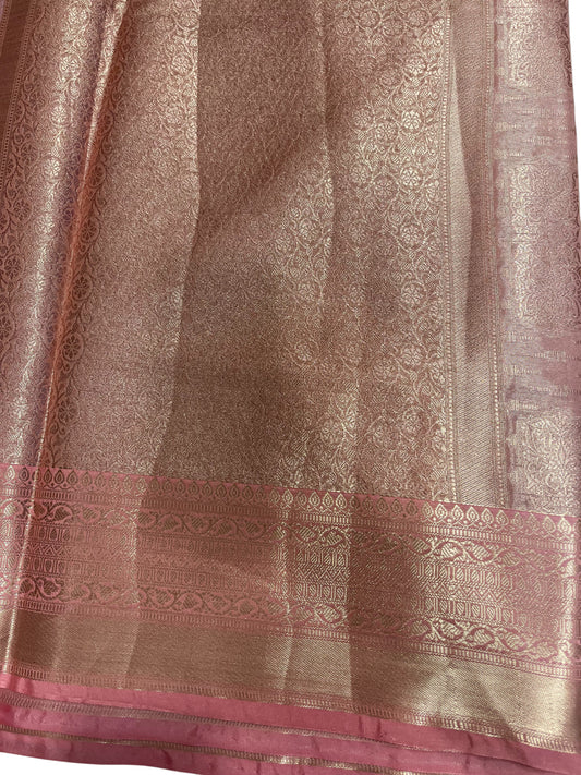 Southloom Tissue Silk Saree with Woven Work on Body and Borders (Pink)