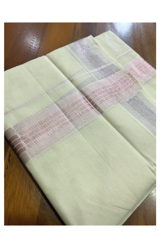 Pure Cotton Kerala Double Mundu with Rose Copper Kasavu Border (South Indian Kerala Dhoti)