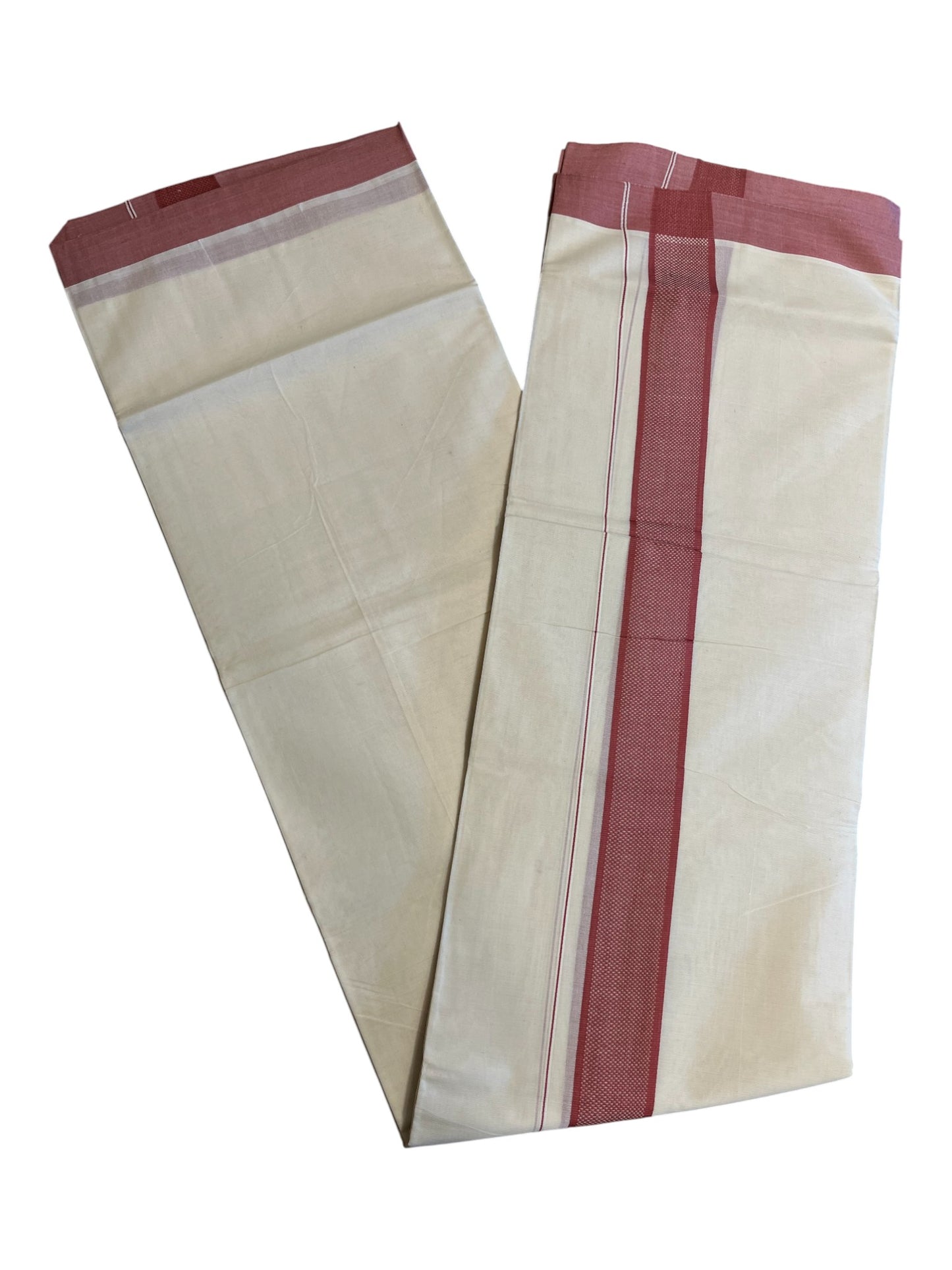 Southloom Kerala Pure Cotton Double Mundu with Brick Red Border (South Indian Dhoti)