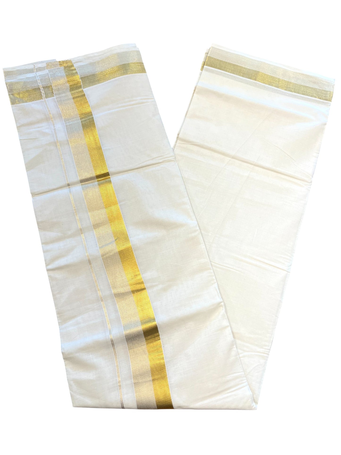 Southloom Kerala Pure Cotton Double Mundu with Gold Border (South Indian Dhoti)