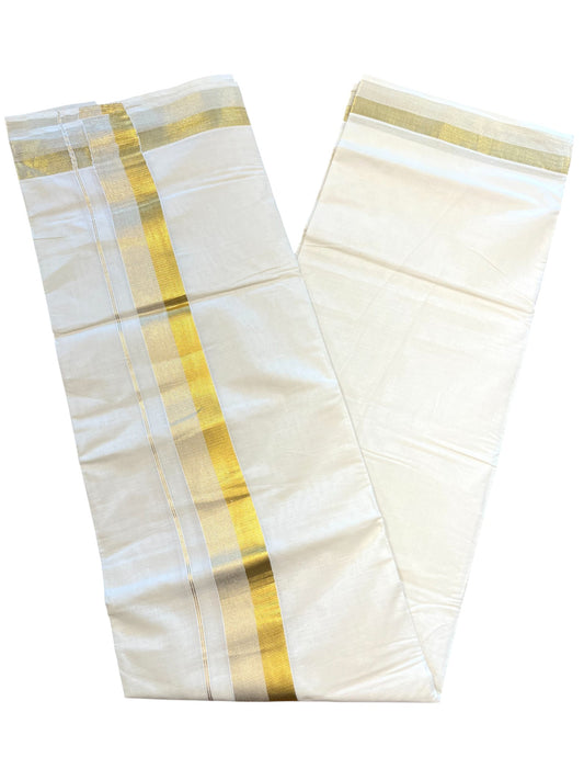 Southloom Kerala Pure Cotton Double Mundu with Gold Border (South Indian Dhoti)