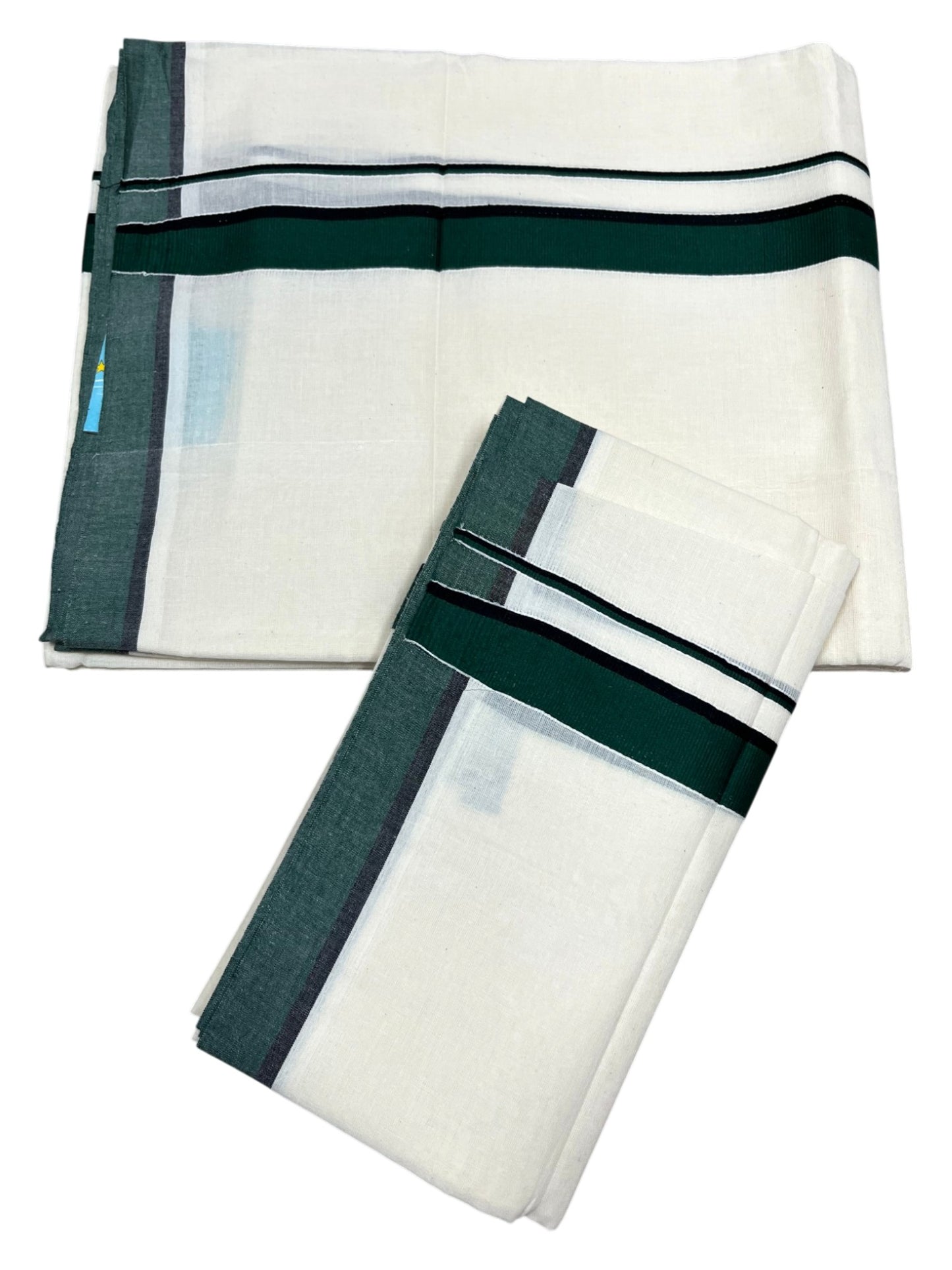 Southloom Pure Cotton Kerala Single Set Mundu (Mundum Neriyathum) Dark Green & Black Border in 2.80 Mtrs SL345