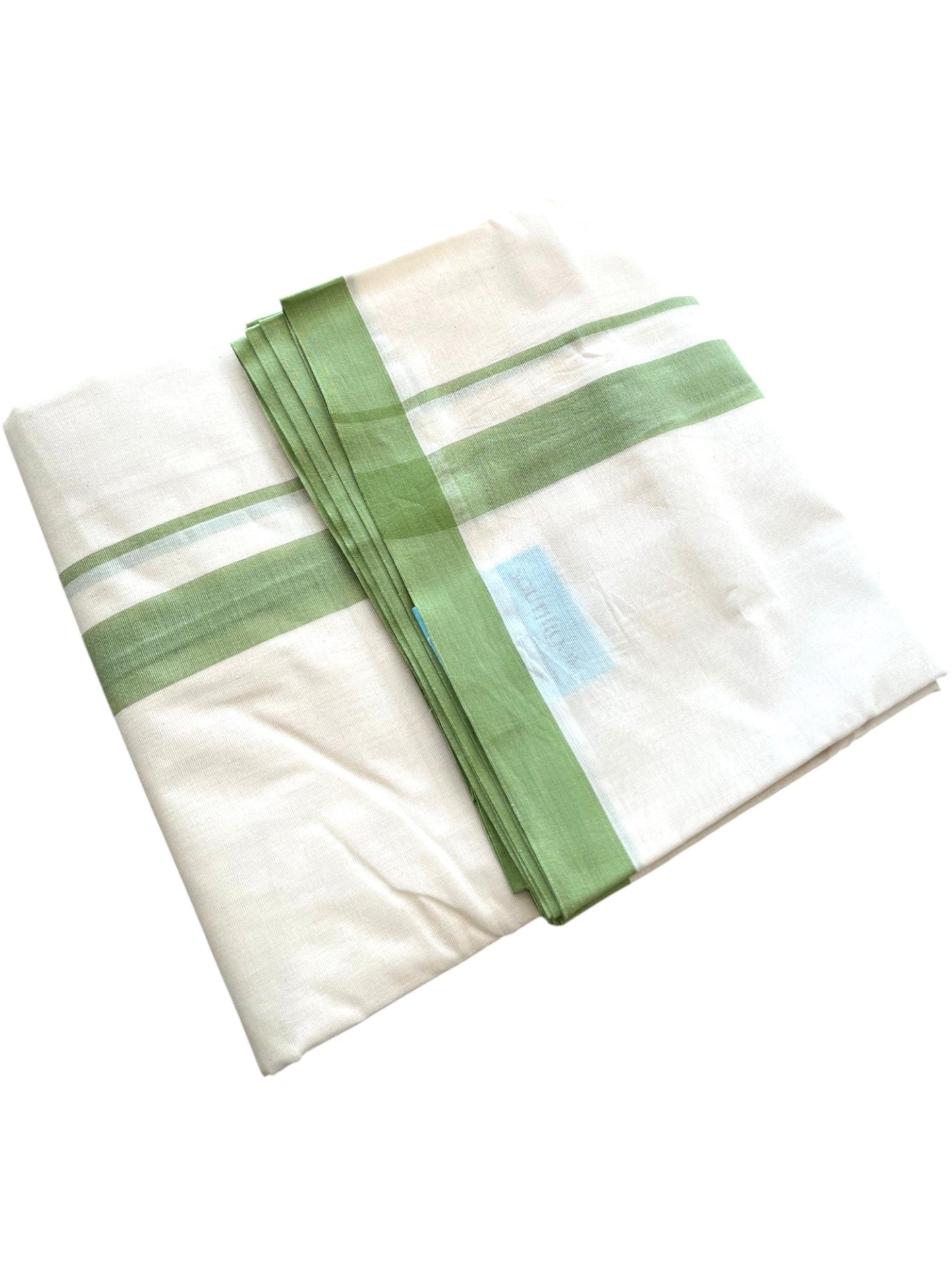 Southloom Kerala Pure Cotton Double Mundu with Green Border (South Indian Kerala Dhoti)
