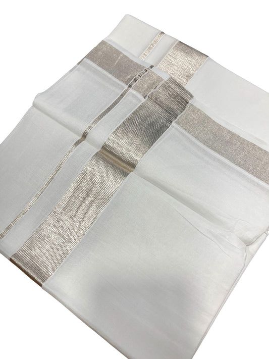 Pure White Cotton Double Mundu with Silver Kara (South Indian Dhoti)