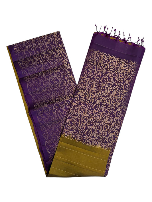 Southloom Pure Handloom Bridal Kanchipuram Silk Saree with Korvai Work (Violet & Yellow)