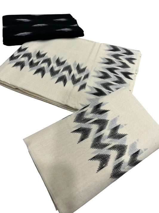 Southloom Ikat Design Black Printed Set Mundu with Blouse Piece 2.80Mtrs