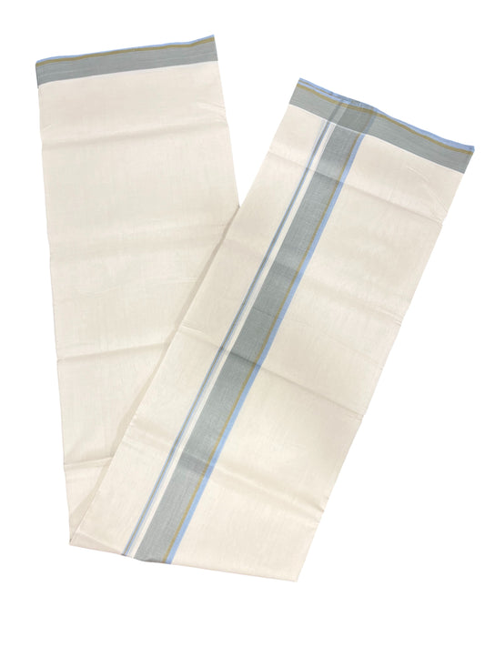 Southloom Premium Handloom Cotton Double Mundu with Blue Grey Border