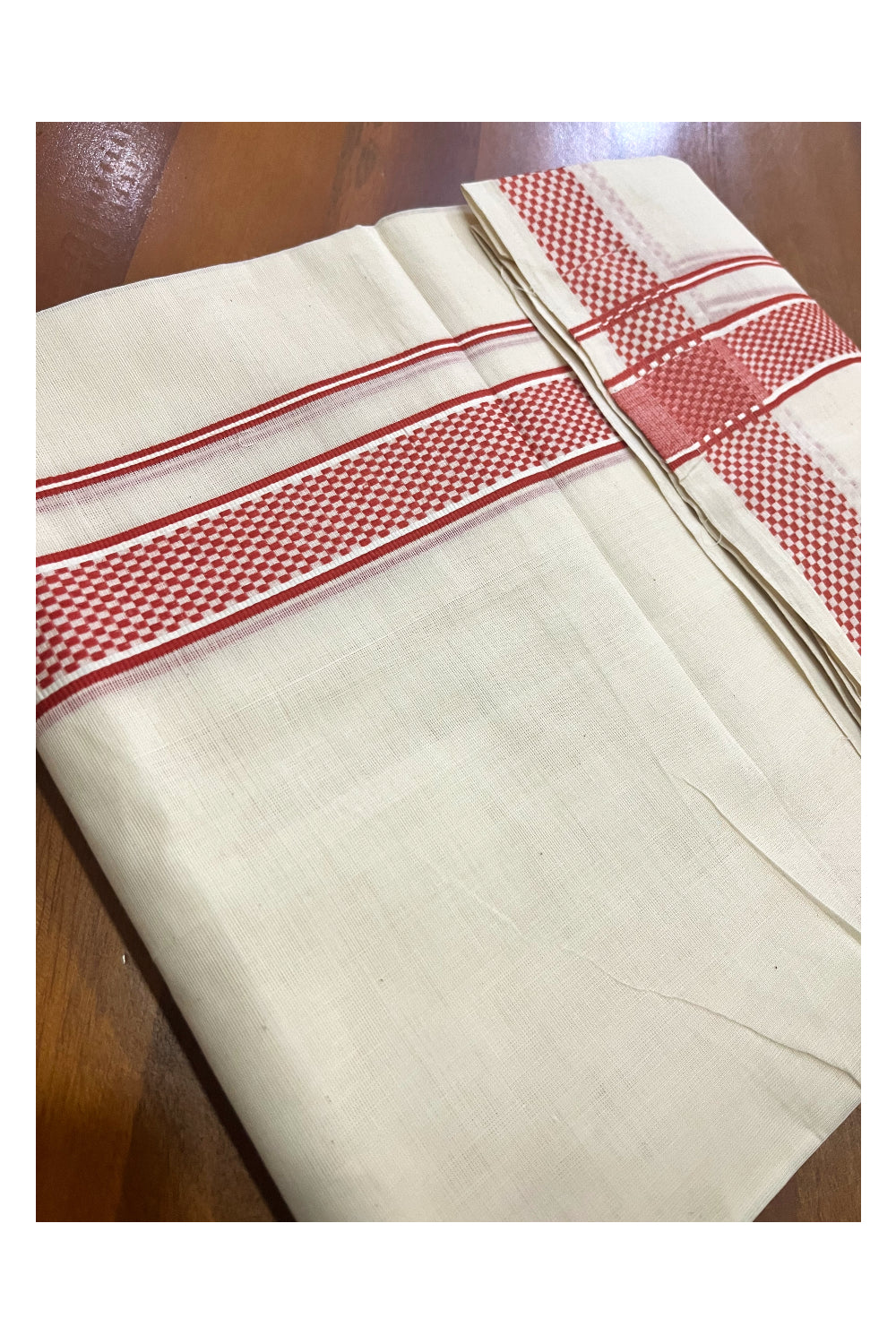 Kerala Pure Cotton Double Mundu with Orange Woven Border