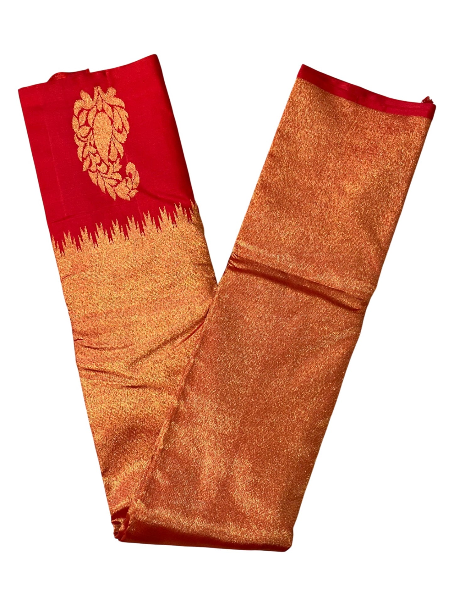 Southloom Pure Handloom Bridal Kanchipuram Silk Saree with Korvai Work (Red)