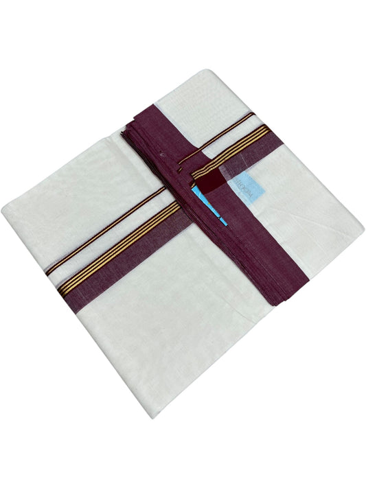 Southloom Pure Cotton Mundu with Gold Lines and Maroon Border (South Indian Kerala Dhoti)