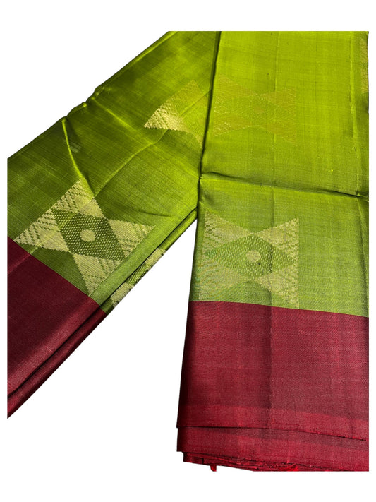 Southloom Pure Handloom Kanchipuram Silk Saree with Butta Work(Green & Maroon)